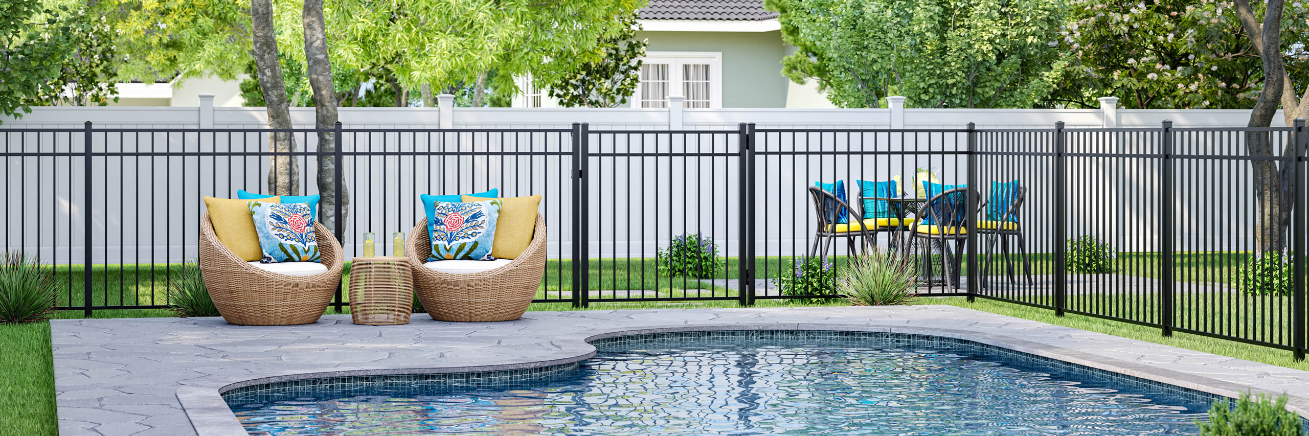 73017766-NewHavenAluminumFence-Black-OverheadScene01 Aluminum Fences from Fusion Fence Company in Cincinnati, OH