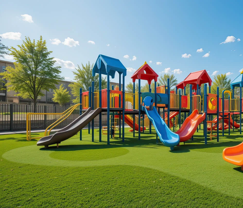 Colourful outdoor playground with slides